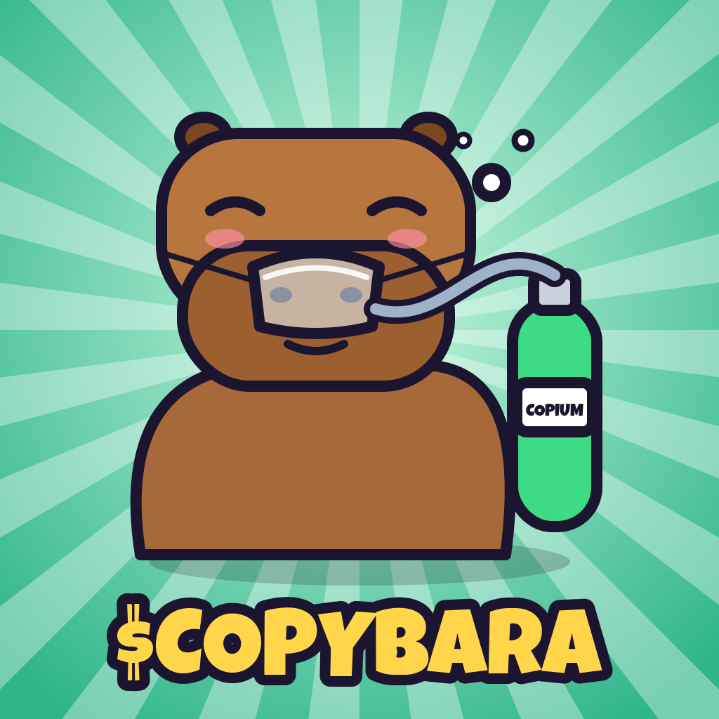 Copium Capybara mascot breathing from a COPIUM tank